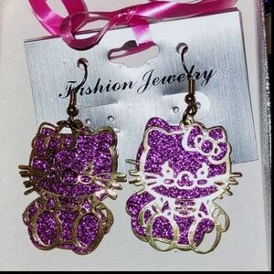 Hello Kitty Magenta Glittered Layered Earrings
